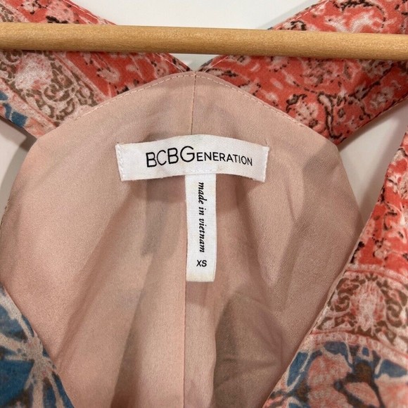 BCBGeneration Womens A Line Dress Pink Mini Patchwork Ruffle Sleeveless XS - Picture 5 of 7